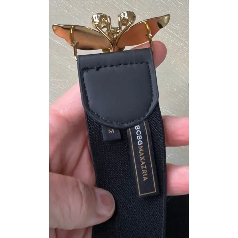 BCBG Maxazria Glam/Mobwife Style Goldtone Butterfly Studded Elastic Clasp Belt